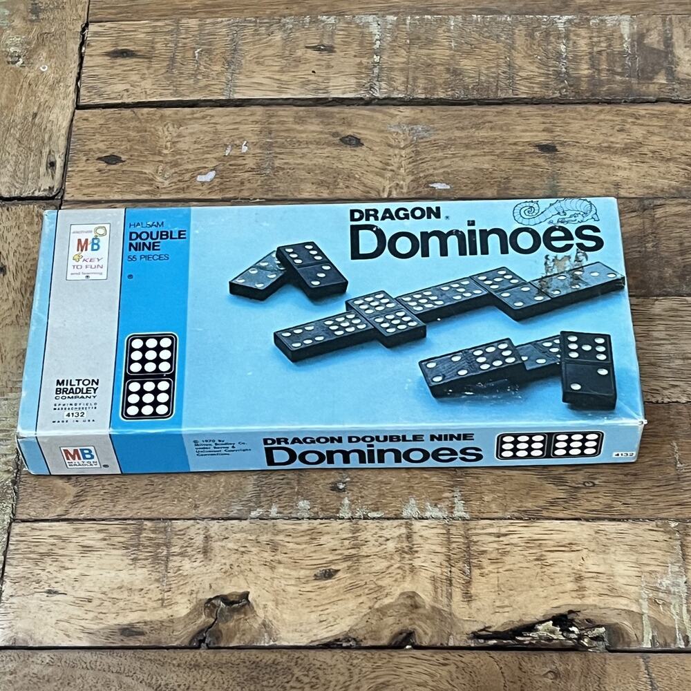 Dragon Dominoes Milton Bradley Halsam Double Nine 55 Pieces Vintage 1970